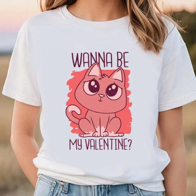 Cute Valentines Day Shirts, Wanna Be My Valentines Kitten T-Shirt 2