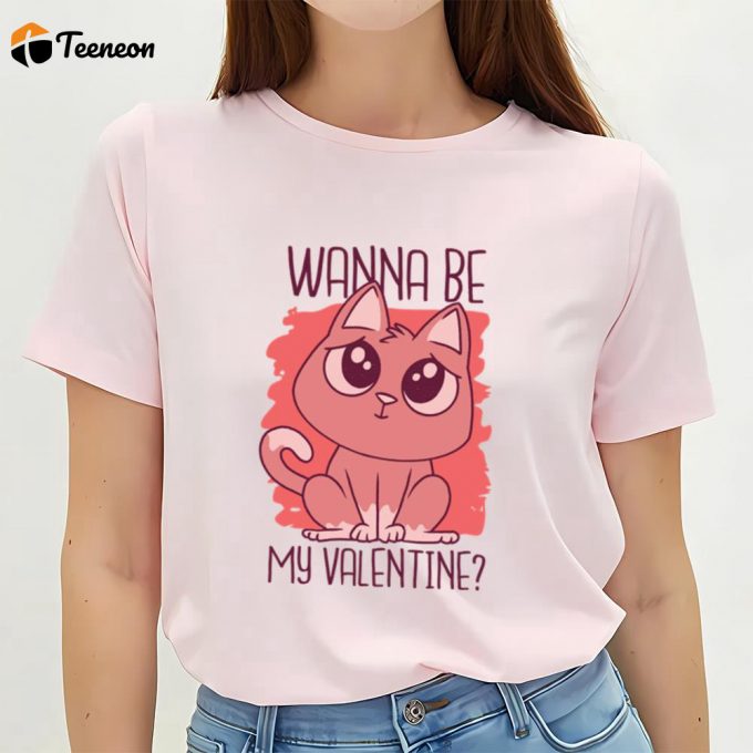 Cute Valentines Day Shirts, Wanna Be My Valentines Kitten T-Shirt 1