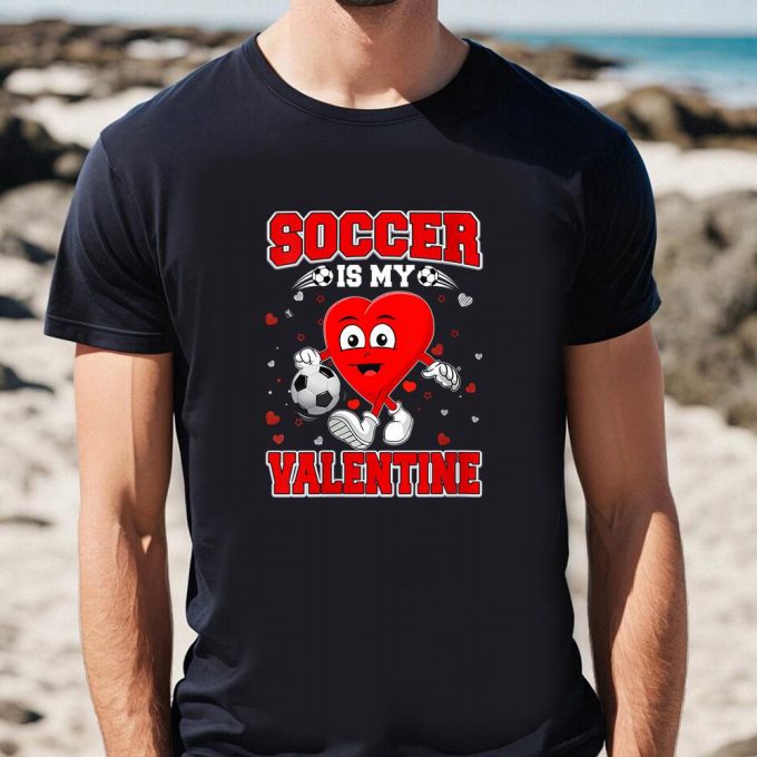 Cute Valentines Day Shirts, Womens Funny Cute Heart Playing Soccer Lover Valentines T-Shirt 2