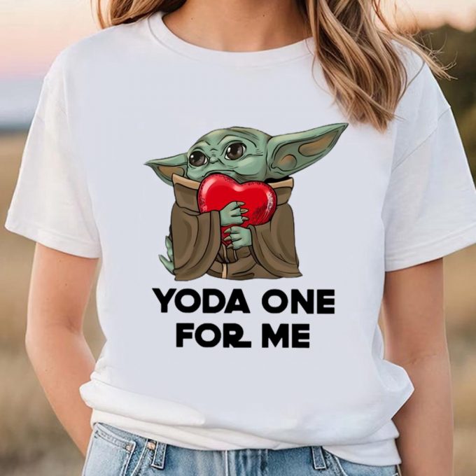 Cute Valentines Day Shirts, Yoda One For Me Baby Yoda Hugs Heart Star Wars Valentine Men Women T-Shirt 2