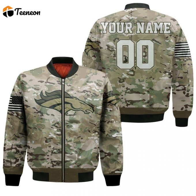 Denver Broncos Camo Pattern Personalized Bomber Jacket - Gift For Men Women 1