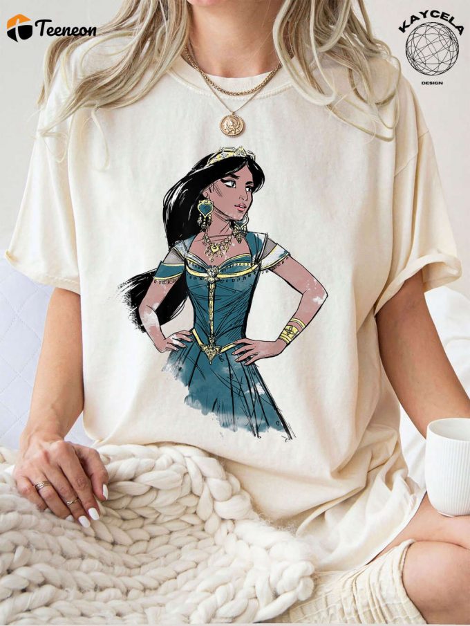 Disney Aladdin Live Action Jasmine Pose Sketch Shirt - Exquisite Jasmine Princess Attire From Disney Shop Disney Princess Shirts Online 1