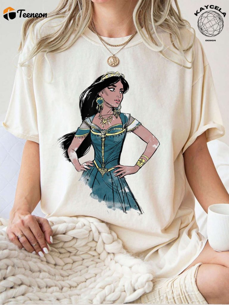 Disney Aladdin Live Action Jasmine Pose Sketch Shirt - Exquisite Jasmine Princess Attire From Disney Shop Disney Princess Shirts Online 3