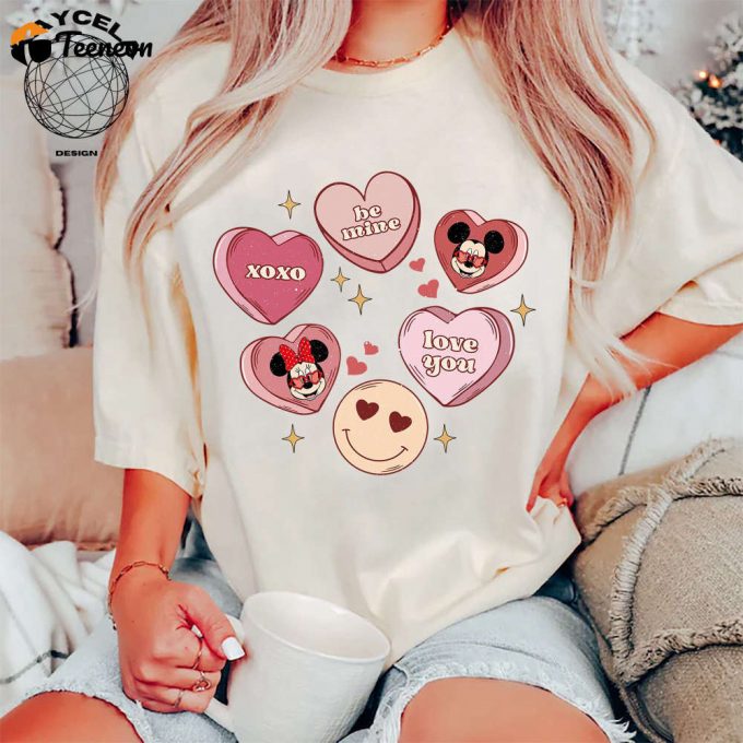 Disney Candy Hearts Valentine Shirt: Perfect For Disney Lovers &Amp;Amp; Family Vacation 2024 Valentine S Day Mickey Minnie Shirt 1