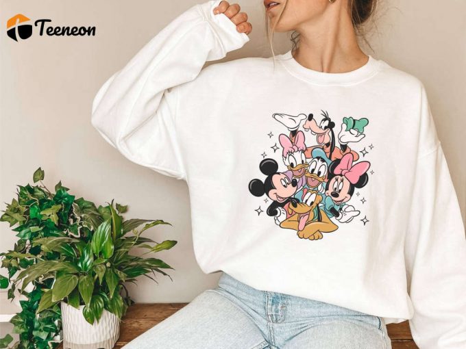 Disney Vintage Sweatshirt: Mickey And Friends Cartoon Minnie Mouse Daisy Duck Holiday Shirt 1