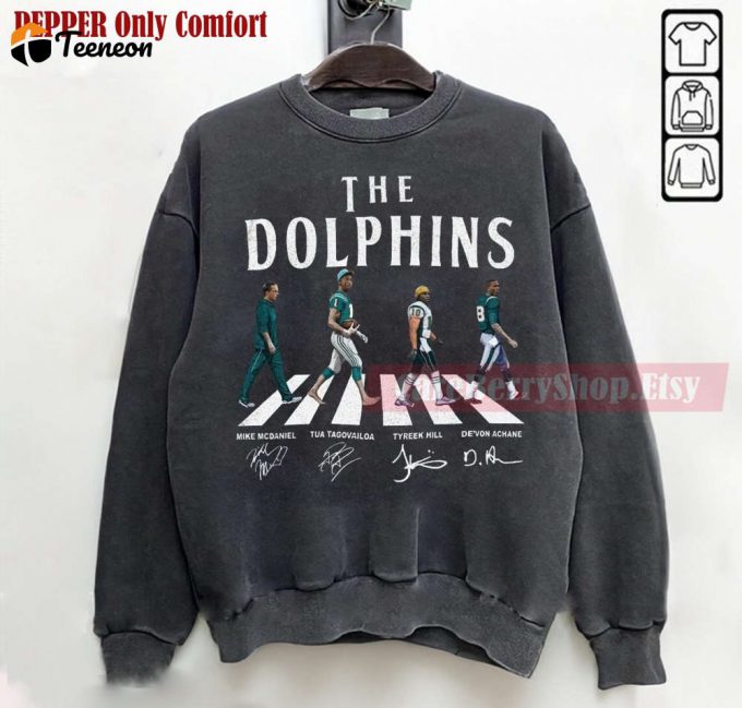 Dolphins Abbey Road Football Sweatshirt - Mcdaniel Tagovailoa Hill Achane - Miami Vintage Tee 1