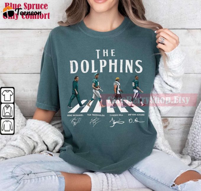 Dolphins Walking Abbey Road Football Shirt: Mcdaniel Tagovailoa Hill Achane - Miami Vintage Tee 1