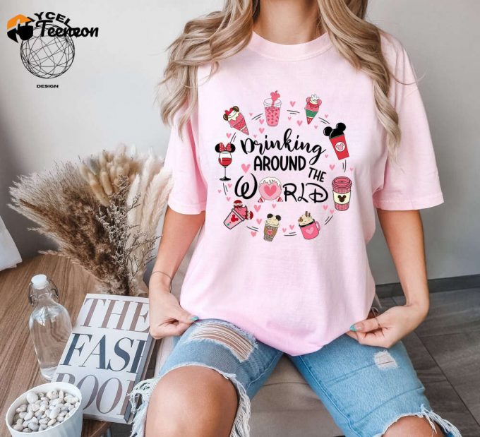 Disney Drinking Around The World Valentine Shirt: Perfect Disney Valentine S Day Gift With Snacks Design 1