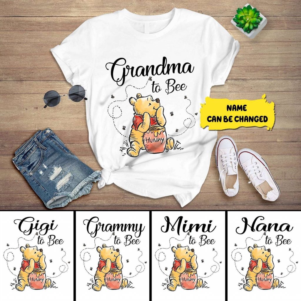 Custom Grandma To Bee Shirt: Personalized Winnie The Pooh Grandma Day Tee For Family Matching 2