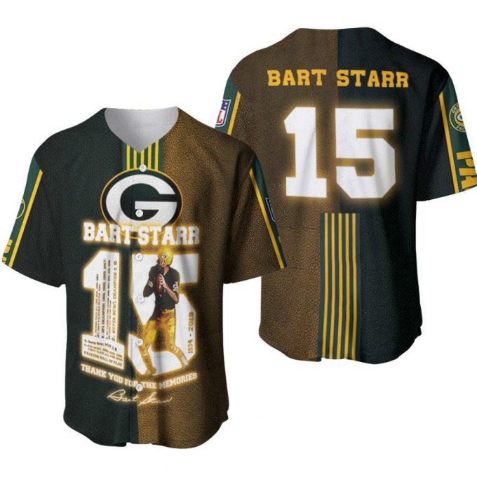 Green Bay Packers Bart Starr 15 Thank You For The Memories Signature Legendary Captain Designed Allover Gift For Packers Fans Baseball Jersey - Gift For Men Women 2