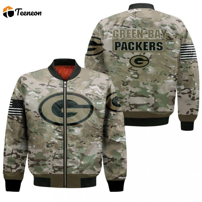 Green Bay Packers Camouflage Veteran Bomber Jacket - Gift For Men Women 1