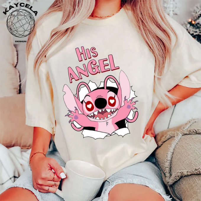 Disney Stitch And Angel Couple Shirts: Her Stitch His Angel T-Shirt Perfect For Honeymoon Or Valentines Matching Disney T-Shirts 2