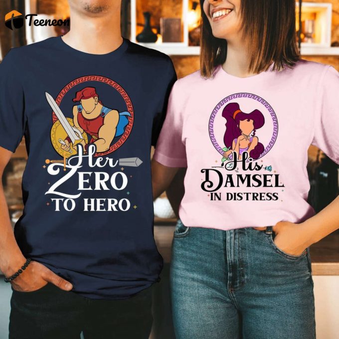 Hercules &Amp;Amp; Megara His And Hers Shirts Zero To Hero &Amp;Amp; Damsel In Distress Valentine Couple Shirt 1