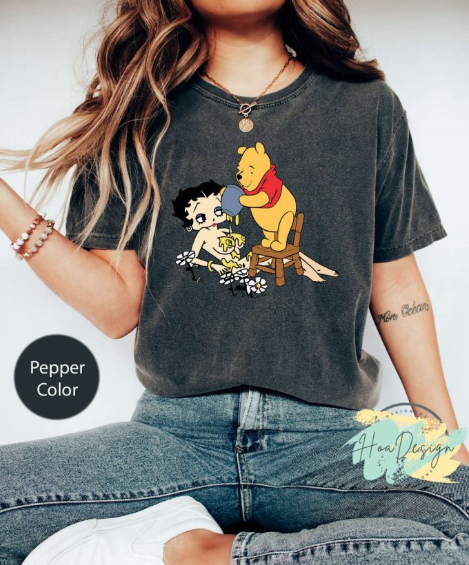 Honey Betty Boop &Amp; Pooh Bear Vintage Animation Shirt: Comfort Colors Black Girl &Amp; Woman Ideal For Betty Lovers 2