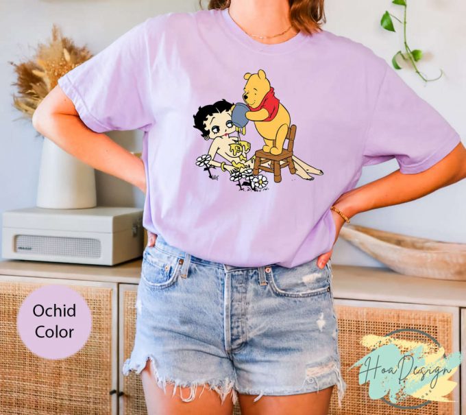 Honey Betty Boop &Amp; Pooh Bear Vintage Animation Shirt: Comfort Colors Black Girl &Amp; Woman Ideal For Betty Lovers 3