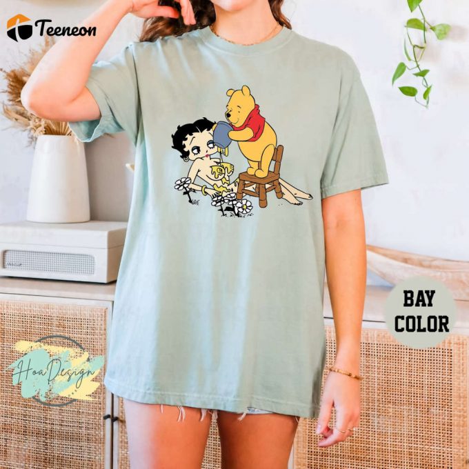 Honey Betty Boop &Amp;Amp; Pooh Bear Vintage Animation Shirt: Comfort Colors Black Girl &Amp;Amp; Woman Ideal For Betty Lovers 1