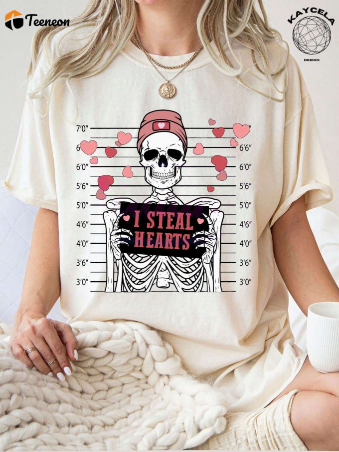 I Steal Hearts Funny Skeleton Valentine Shirt - Unique Skeleton Valentines Day Heart Shirt Hilarious And Memorable Funny Valentines Day Shirt 1