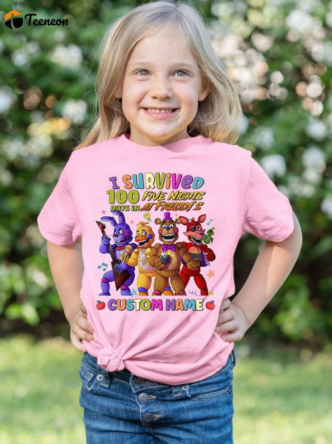 I Survived 100 Days In Five Nights At Freddy Shirt Personalized Fnaf Kids Birthday &Amp;Amp; School Apparel 1