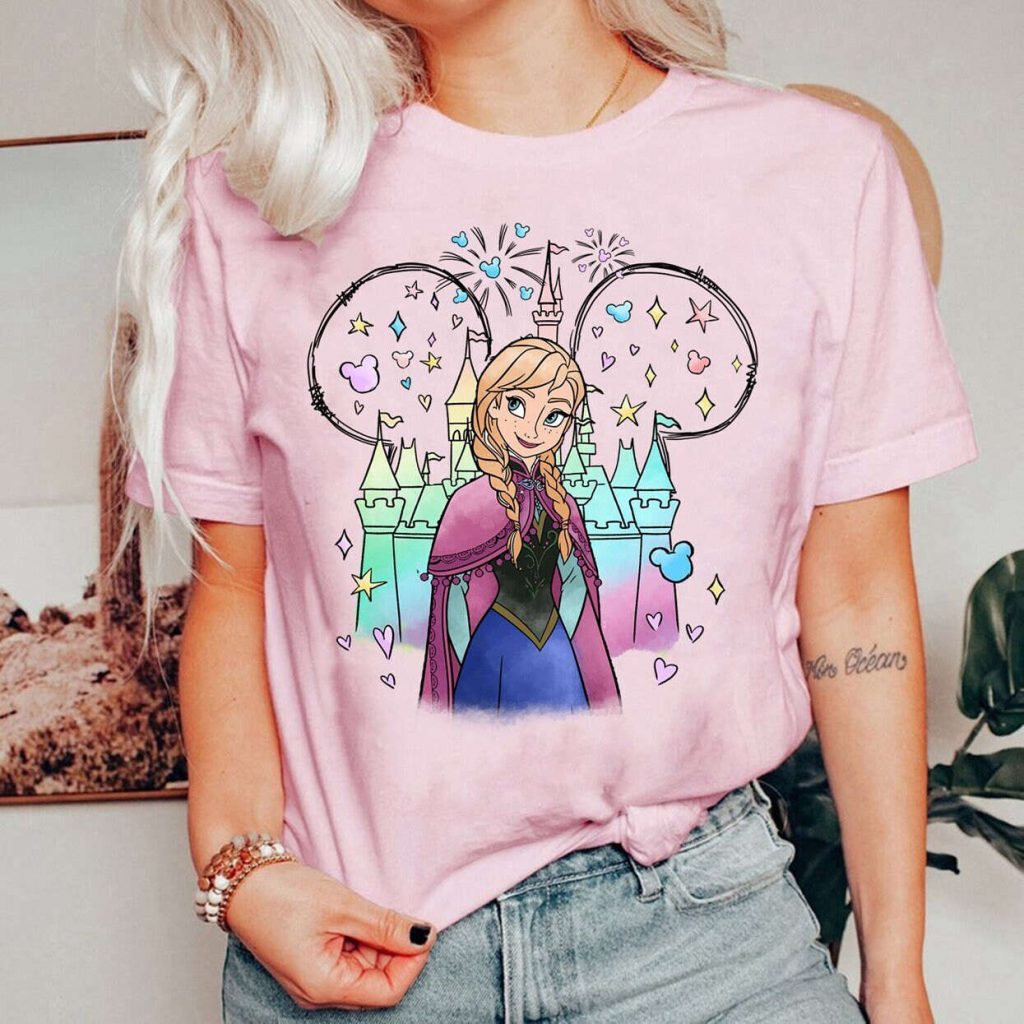 Frozen Anna Princess T-Shirt - Magical Disneyland Castle Watercolor Design 2