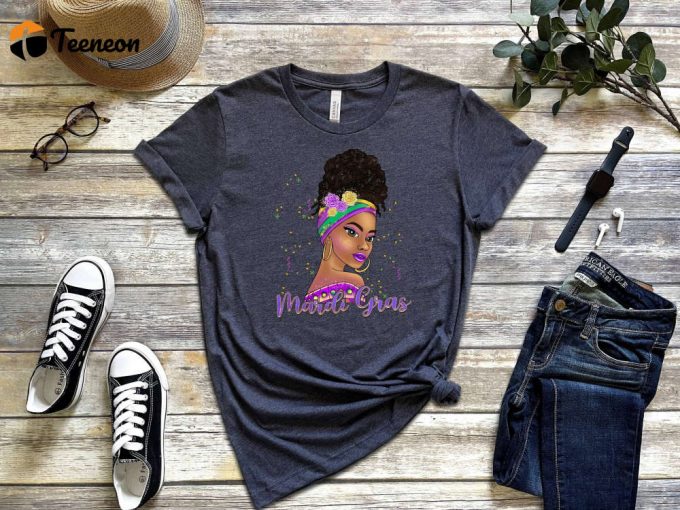 Mardi Gras Afro Woman T-Shirt: Festive Gift For Fat Tuesday Carnival Celebration - Nola &Amp;Amp; Party Shirts 1