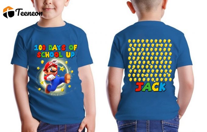 Super Mario 100 Days Of School Shirt Fun Kindergarten Teacher Gift Disneyland Themed Mario Game 100Th Day Up Shirt 1