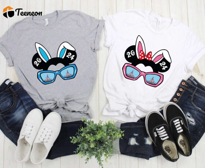 Easter Mickey &Amp;Amp; Minnie Shirts 2024: Trendy Sunglasses Castle Reflection Bunny Ears - Disney Easter Gift 1