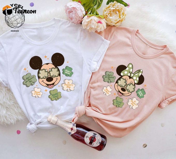 Magical Mickey And Minnie Disney Happy St Patrick S Day Shirt Wdw Disneyland Four Leaf Clover Shamrock Shirt Disney Lucky Tees For Disney Matching Fun! 1