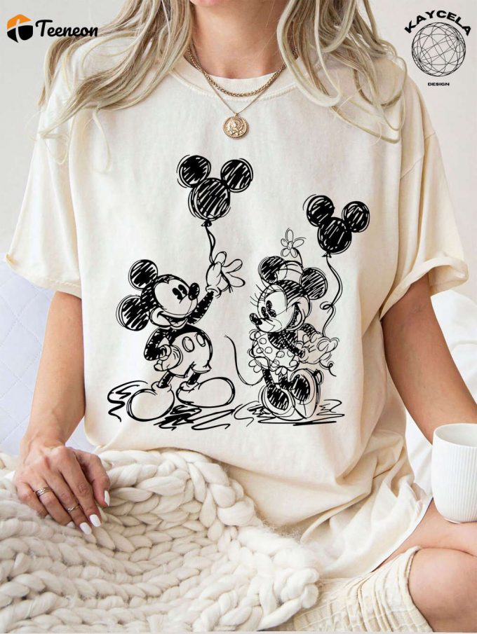 Disney Balloon Sketch Shirts: Mickey Minnie Toddler Birthday Gift For Kids &Amp;Amp; Family Disneyland &Amp;Amp; Disneyworld Shirts 1