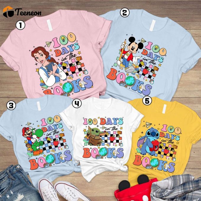 Mickey Teacher 100 Days Shirt Belle Princess Baby Yoda Stitch Teacher Appreciation Gift 1