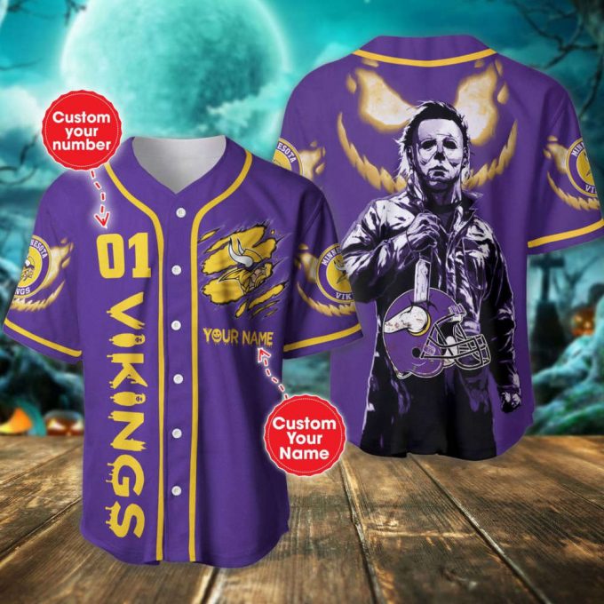 Minnesota Vikings Halloween Personalized Baseball Jersey Gift For Men Dad 2