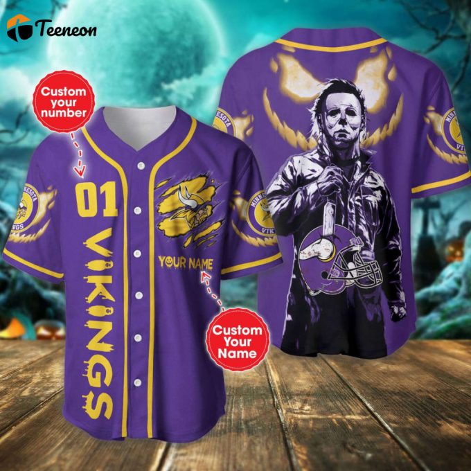 Minnesota Vikings Halloween Personalized Baseball Jersey Gift For Men Dad 1