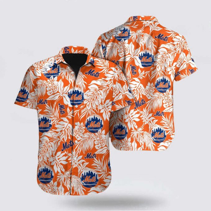 Mlb New York Mets Hawaiian Shirt Orange Tropical Pattern For Fan Mlb 2