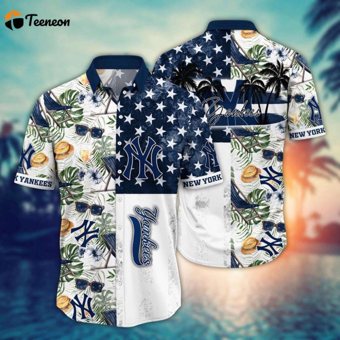 Mlb New York Yankees Hawaiian Shirt Flower Home Run Threads For Fans 1