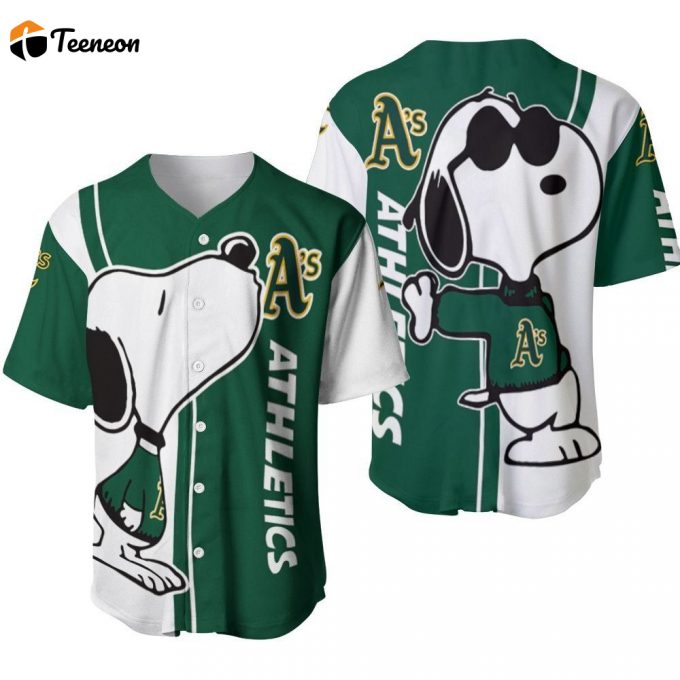 Oakland Athletics Snoopy Lover Printed Baseball Jersey - Gift For Women Men 1