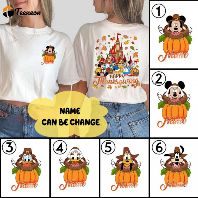 Disneyland Thanksgiving Shirt: Personalized Mickey &Amp;Amp; Friends Fall Vibes Pumpkin Castle Gift 2023 1