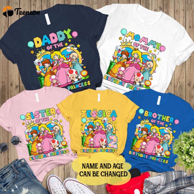 Custom Mario Princess Peach Birthday Shirt – Personalized Party Tee For Birthday Princess Girl 1