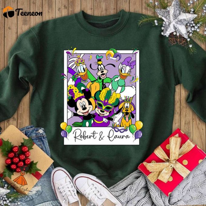 Mickey &Amp;Amp; Friends Mardi Gras Shirt: Personalized Polaroid Portrait Parade T-Shirt Fleur De Lis New Orleans Sweatshirt 1