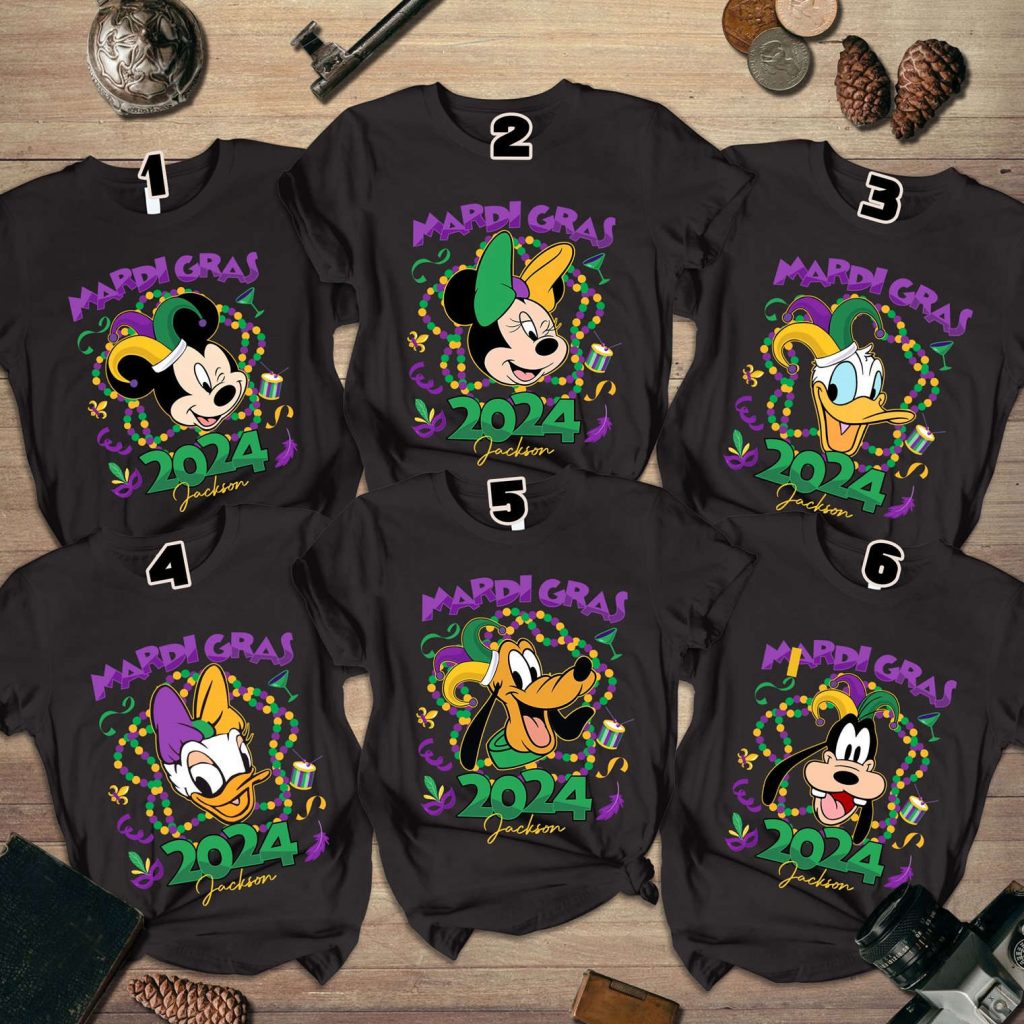 Mickey And Friends Mardi Gras 2024 Shirt Personalized Carnival Tee At Disneyland Wdw 2