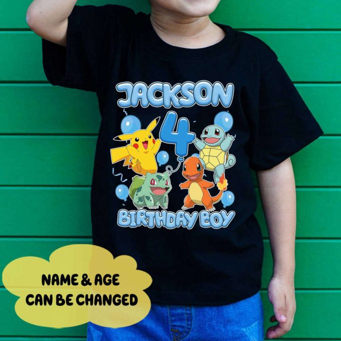 Custom Pikachu &Amp; Eeve Birthday Shirts: Personalized Tees For Kids Video Game Birthday Boy Shirt 2