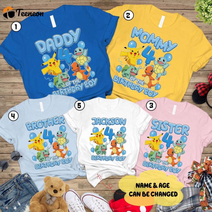 Custom Pikachu &Amp;Amp; Eeve Birthday Shirts: Personalized Tees For Kids Video Game Birthday Boy Shirt 1