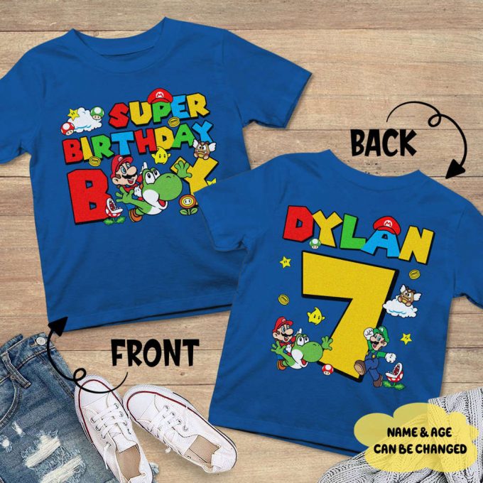 Custom Super Mario Birthday Shirts: Personalized Mario Kid Yoshi &Amp; Luigi Family Party Attire 2