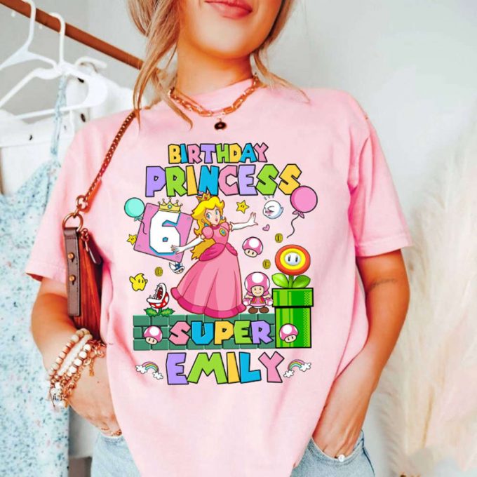 Custom Princess Peach Birthday Shirt - Personalized Mario Party Girl Tee 2