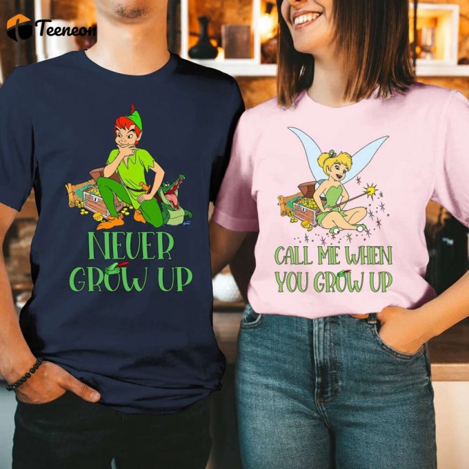 Peter Pan Couple Shirt: Call Me When You Grow Up! Neverland Honeymoon &Amp;Amp; Tinkerbell Disneyland S Fantasyland Flight 1