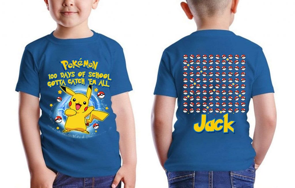 Pikachu &Amp; Eevee 100 Days Of School Shirts - Catch Em All! 2