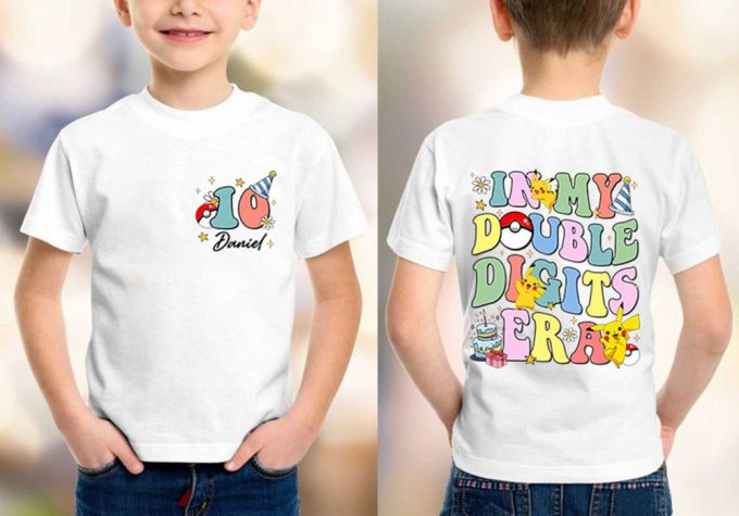 Custom Pikachu Birthday Shirt - Double Digits Era 10Th Birthday Celebration &Amp; 10 Year Old Gift 2