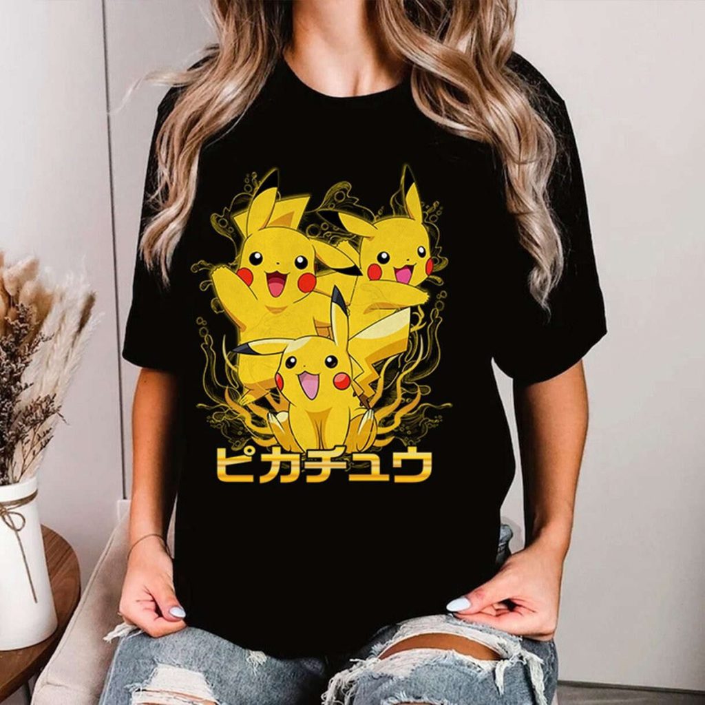 Pikachu Chikorita Cyndaquil Totodile Pichu Togepi Pokeball Pkm Anime Japanese Shirt - Perfect For Anime Lovers 2