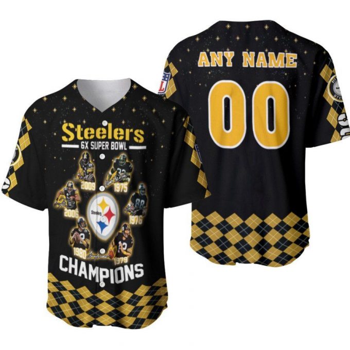 Pittsburgh Steelers 6 Times Champions Legends Team Designed Allover Gift With Custom Name Number For Steelers Fans Baseball Jersey - Gift For Men Women 2