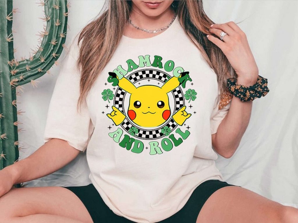 St Patrick S Day Pokemon Shirt: Pikachu Eevee Gengar Tee With Irish Shamrock - Perfect For Disneyland Holiday! 2