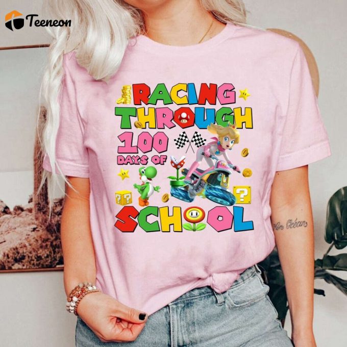 100 Days Of School Shirt - Mario &Amp;Amp; Princess Peach Racing Tee 1