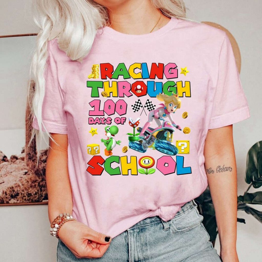 100 Days Of School Shirt: Mario &Amp; Princess Peach Racing Tee 2